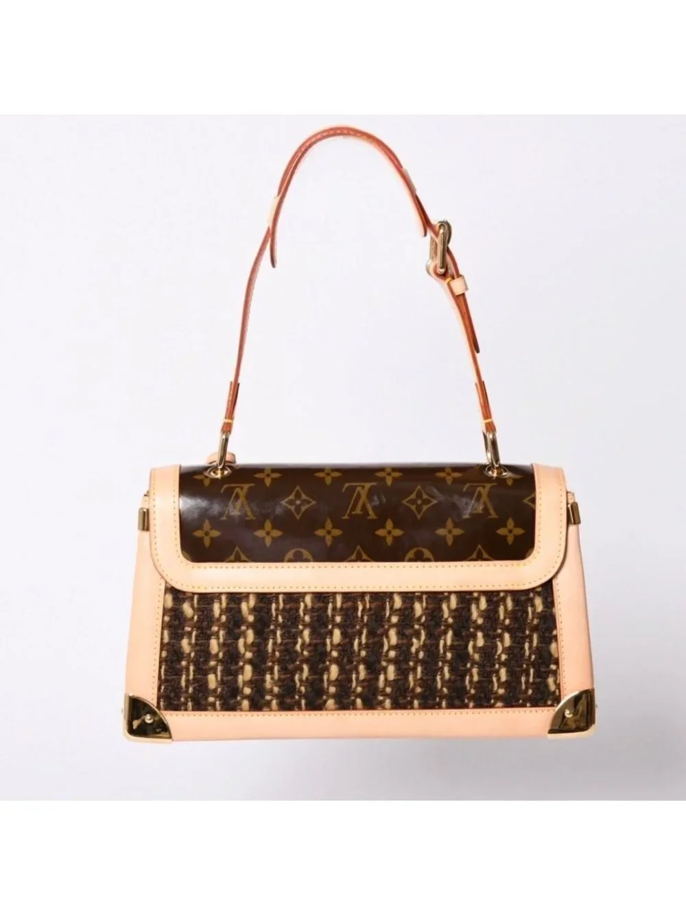 Louis Vuitton Monogram Tweedy Shoulder Bag World Limited Pieces Brown Gold